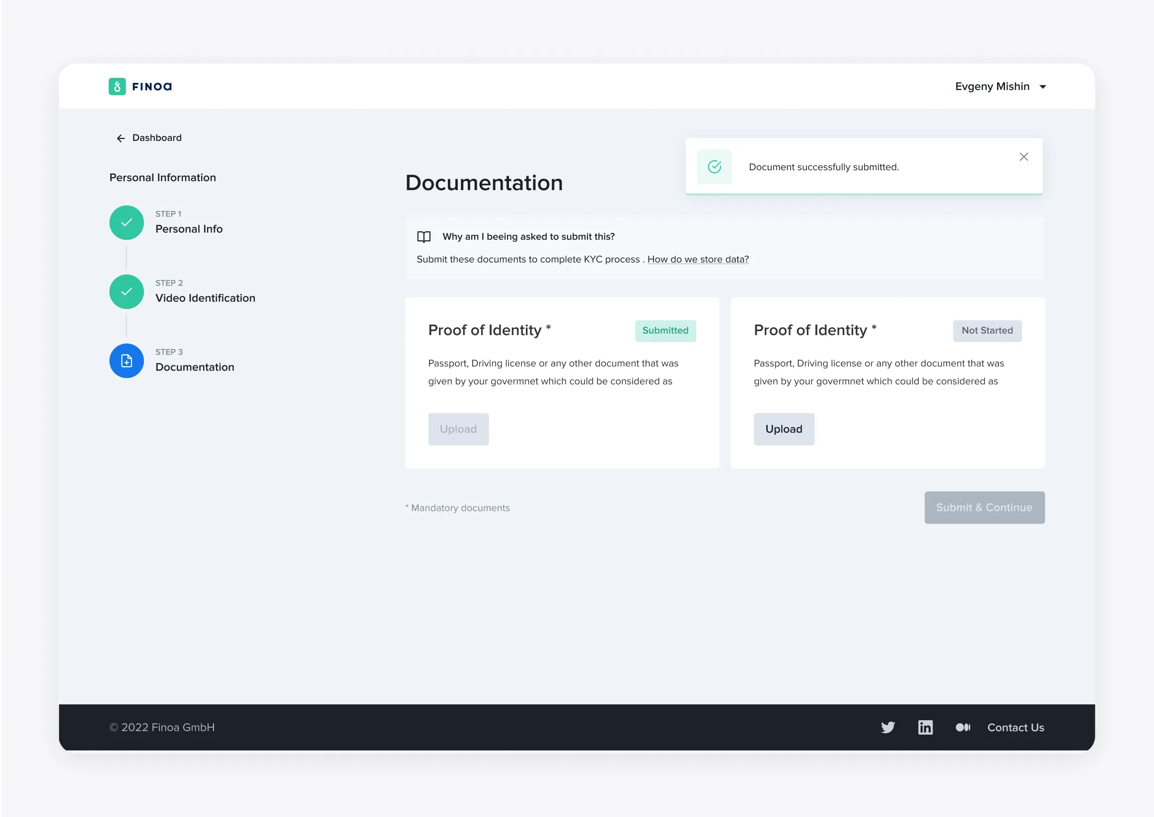 Onboarding app / Documentation with a Toast Message
