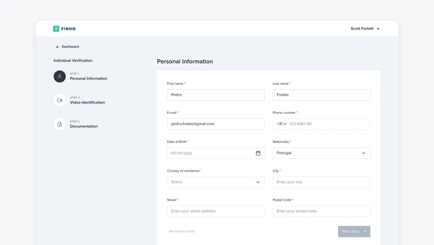 Onboarding app / KYC / Personal Information page