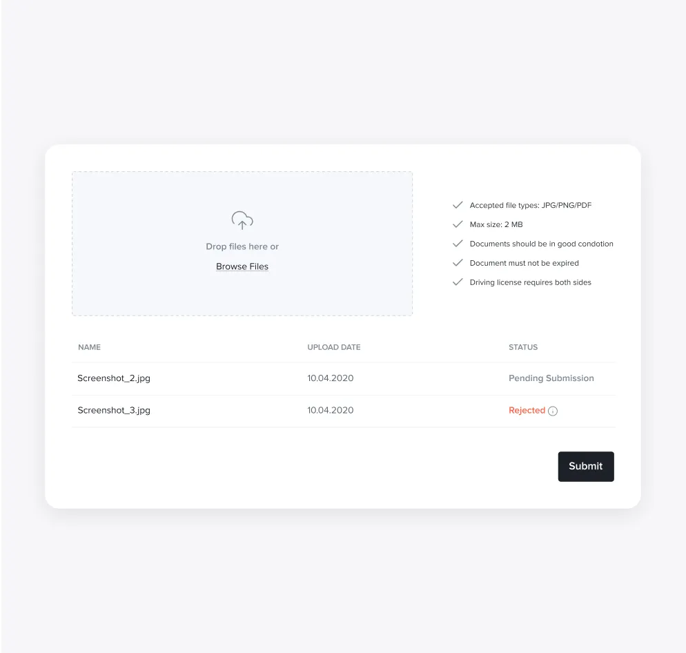 Onboarding app / document upload window