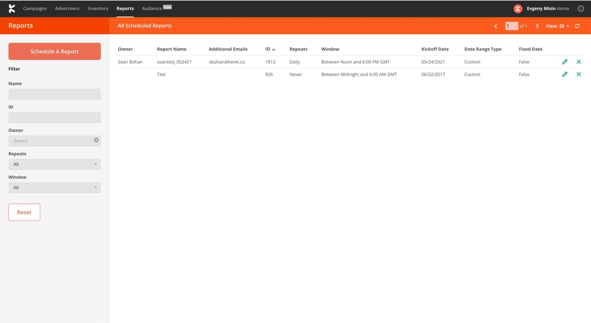 Schedule report screenshot